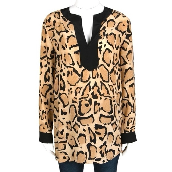 Gucci 100% Silk Tunic Top IT 42 US 6 Size Medium Long Sleeve Animal Print Blouse - Picture 1 of 16